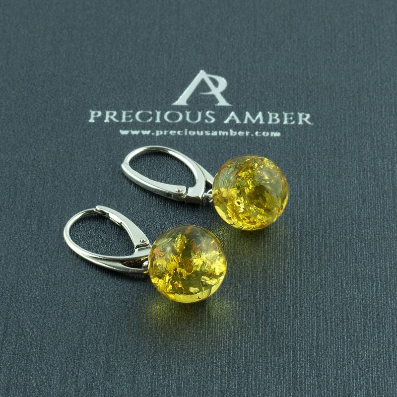 Zierliche Runde Tropfen Zitrone Bernstein Silber Ohrringe Geschenk Frauen, Kleine Kugel Edelstein von PreciousAmber