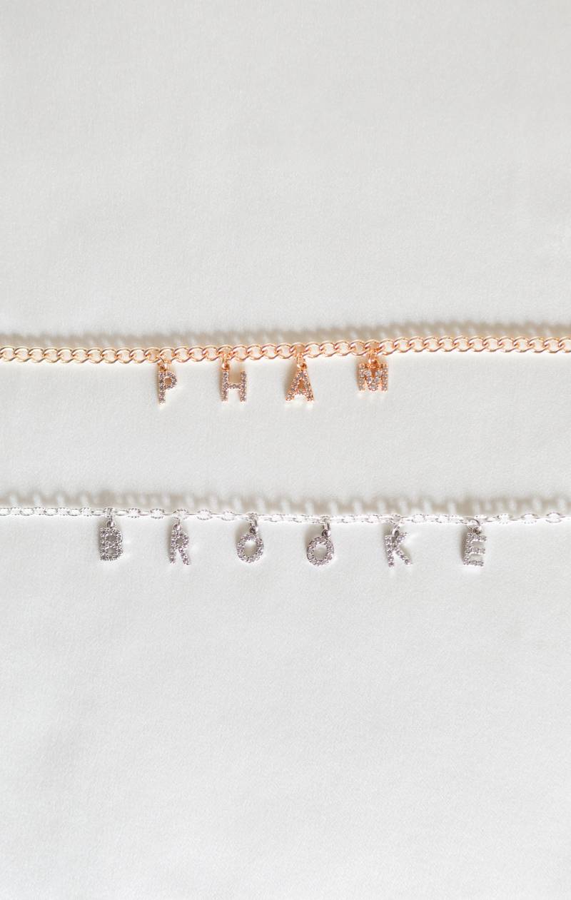 Lassen Sie Uns Persönliche Kristall Benutzerdefinierte Name Spaced Letter Halskette - Cz Diamant Gold Silber Personalisierte Halsband Valentine von PreciousByKate