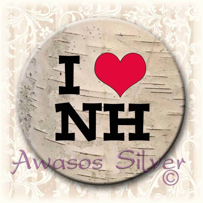 I Love Nh Weißer Birkenrindenknopf. 2, 25" Runder Pin Back Button, Magnet, Taschenspiegel, Schlüsselring/Flaschenöffner von PreciousDezines