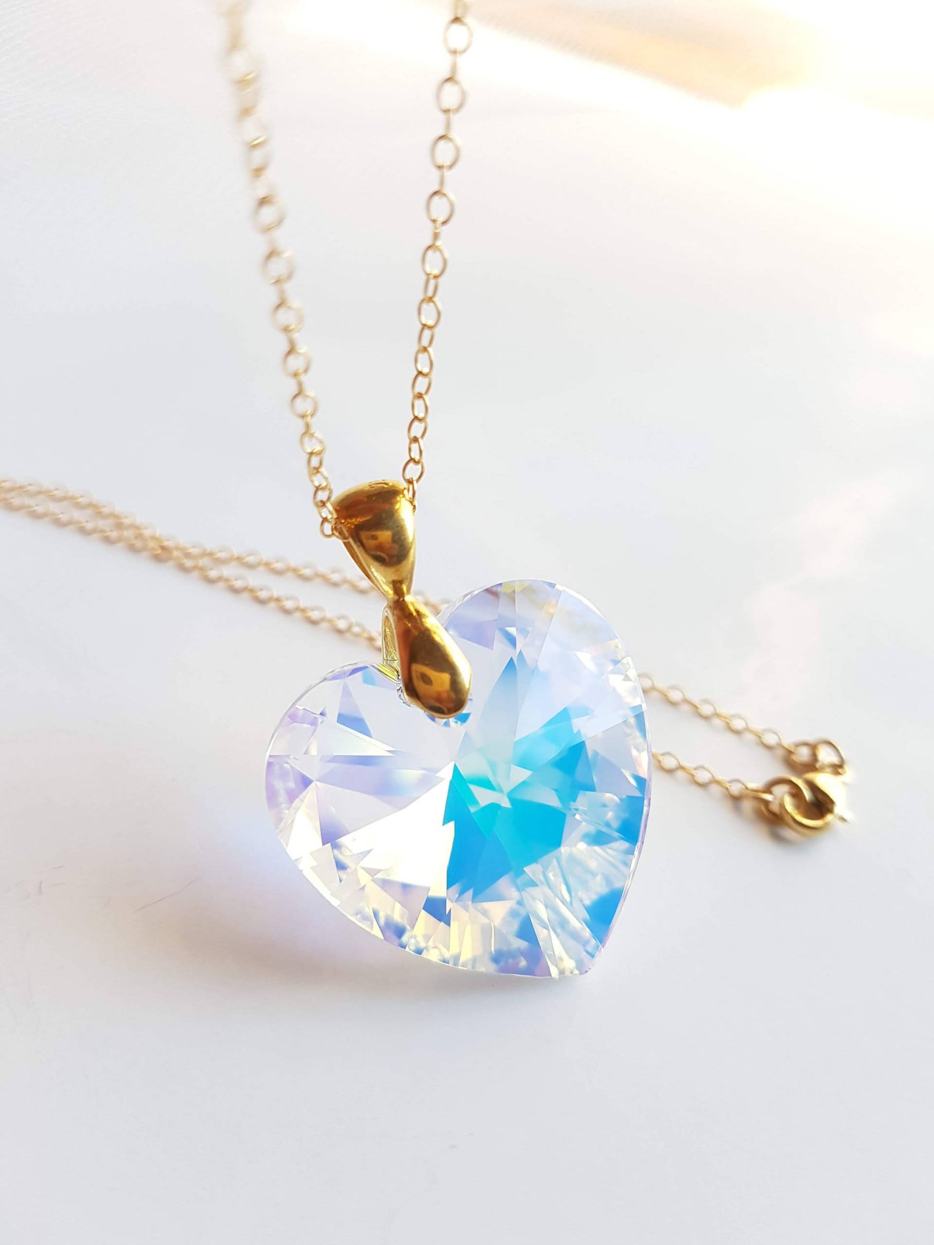 Swarovski Kristall Herz Anhänger Halskette, 14K Vergoldete Kette Swarovski Kristall Herz Anhänger Halskette, 14K Vergoldete Kette von PreciousJewelsBoutiq