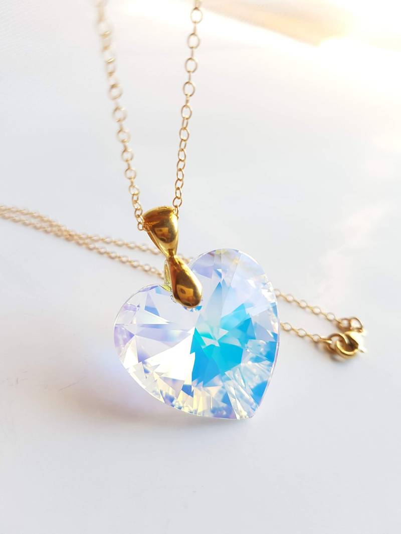 Swarovski Kristall Herz Anhänger Halskette, 14K Vergoldete Kette Swarovski Kristall Herz Anhänger Halskette, 14K Vergoldete Kette von PreciousJewelsBoutiq