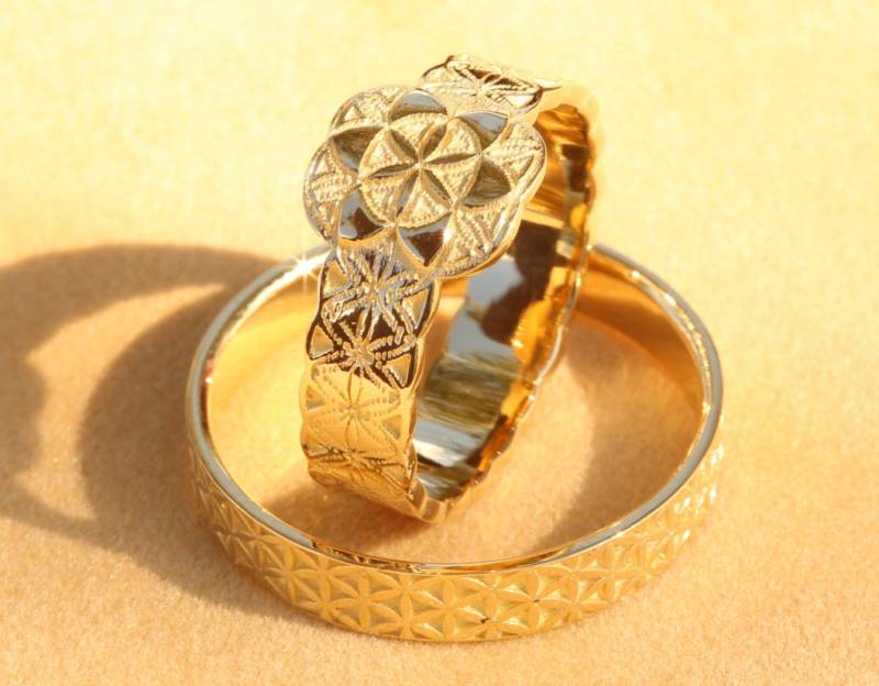 14K Gold Blume Des Lebens Ehering Set - Für Sie Und Ihn 14K Gold Blume Des Lebens Ehering Set - Für Sie Und Ihn von PreciousLaceJewelry