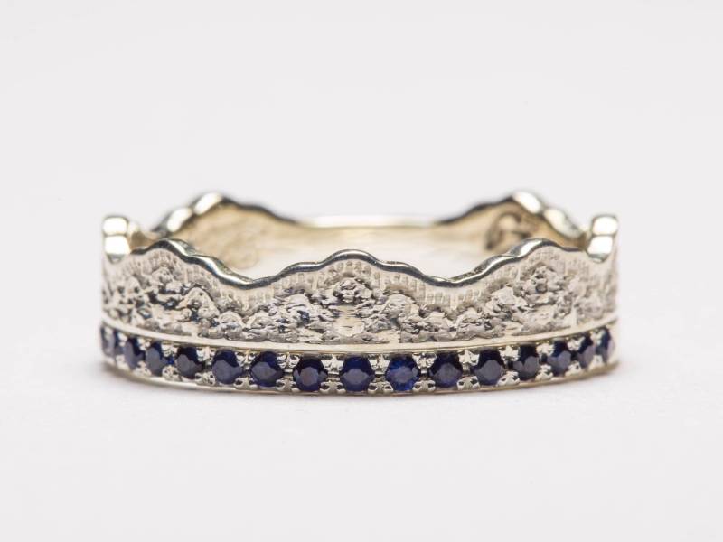 Blauer Saphir Ring Set 14K Weißgold Spitze Ehering von PreciousLaceJewelry