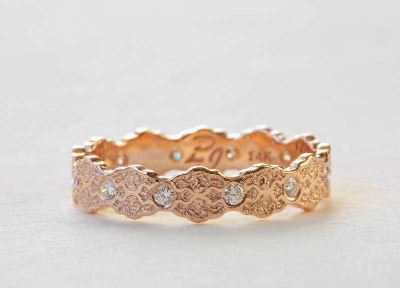Diamant Spitze Ehering 14K Rose Gold Ring von PreciousLaceJewelry