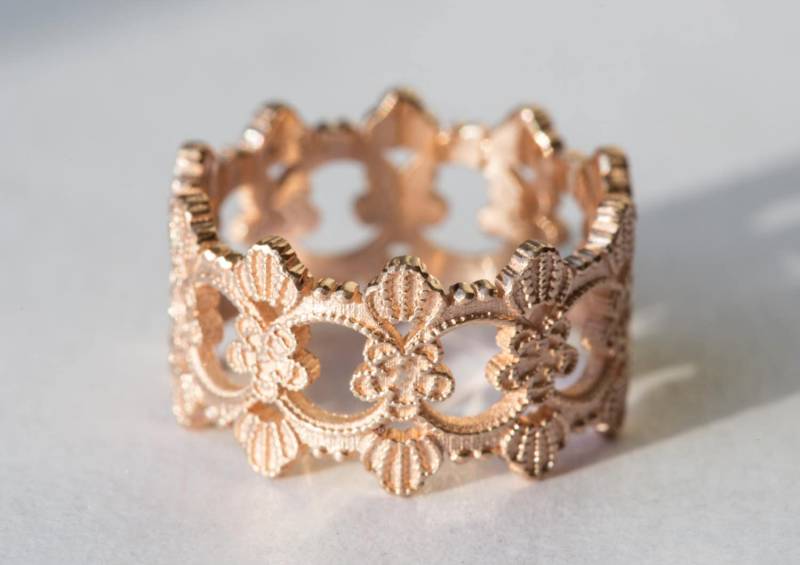 Jugendstil Blütenring 14K Rosegold Spitze Ehering von PreciousLaceJewelry