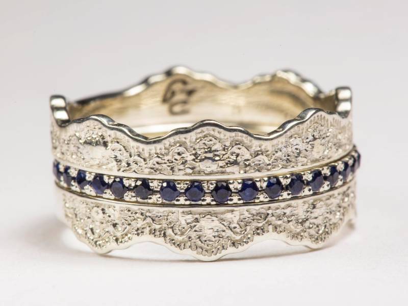 Saphir Eheringe Set Weißgoldene Art Deco Ringe von PreciousLaceJewelry