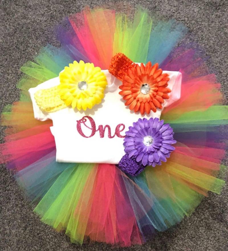 Mädchen Erster 1. Geburtstag Regenbogen Einhorn Tutu Kuchen Smash Outfit von PreciousPrincessesCo