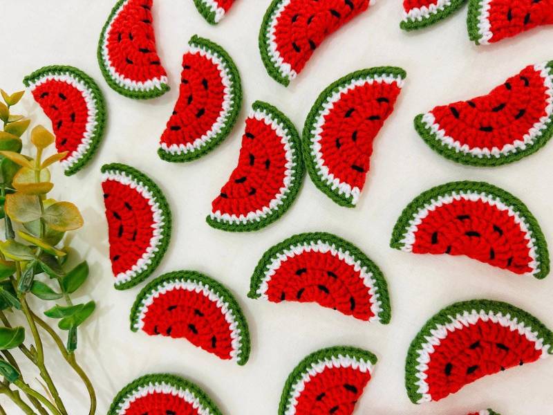 Wassermelonen Applikationen - Handgefertigte Obst Aufnäher, Sommer Diy Verzierungen, Baumwoll Wassermelone Zum Basteln von Predetech