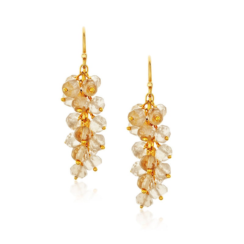 Cluster-Ohrringe, Steinohrringe, Traube Danglers, Zierliche Ohrringe, Rosenquarzohrringe, Peridot Ohrringe von PreetisqueJewelry