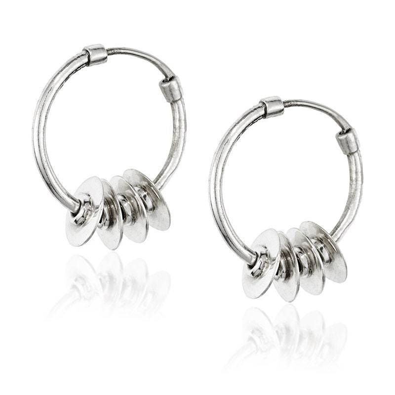 Creolen, Silber Sterlingsilber Creolen Mit Zierlichen Scheiben, Zierliche Mittlere Größe Reifen Creolen, Silber Sterlingsilber Creolen Mit Zierlichen Scheiben, Zierliche Mittlere Größe Reifen von PreetisqueJewelry