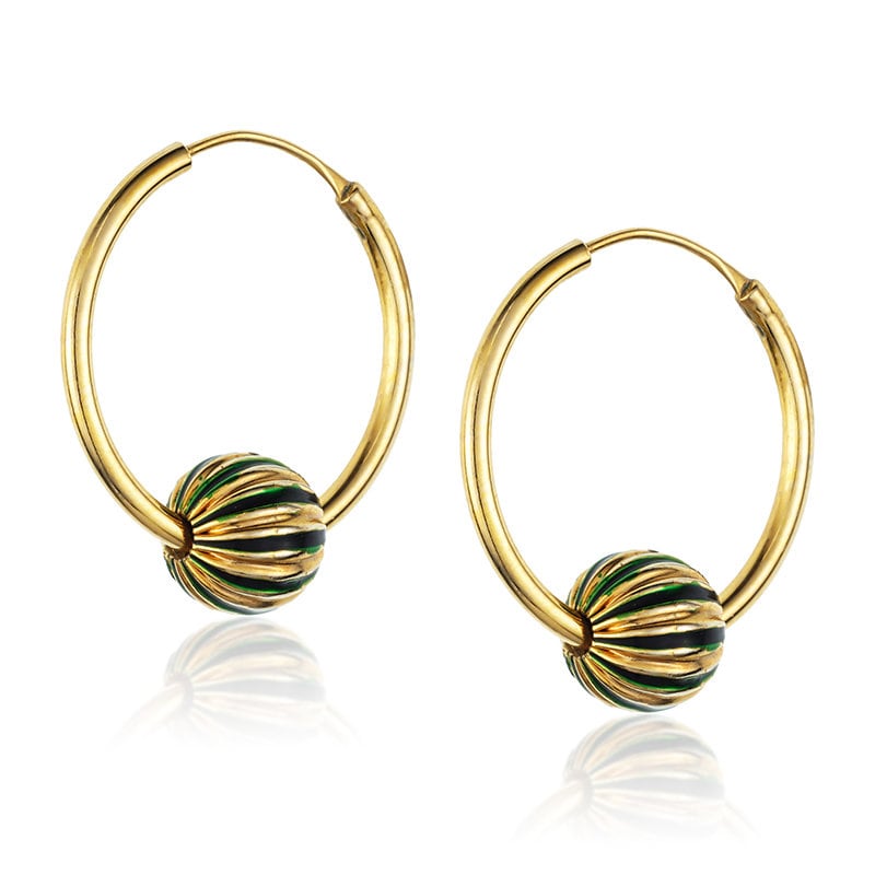 Gold Creolen, Creolen Mit Emaille Kugel, Grünen Hoops, Perlen von PreetisqueJewelry