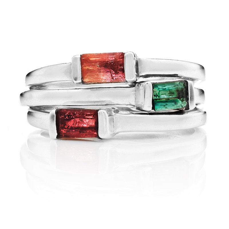 Stapelbarer Ring, Silber Ring, Stein Baguette Turmalin Sterling Zarter Minimalist Ring von PreetisqueJewelry