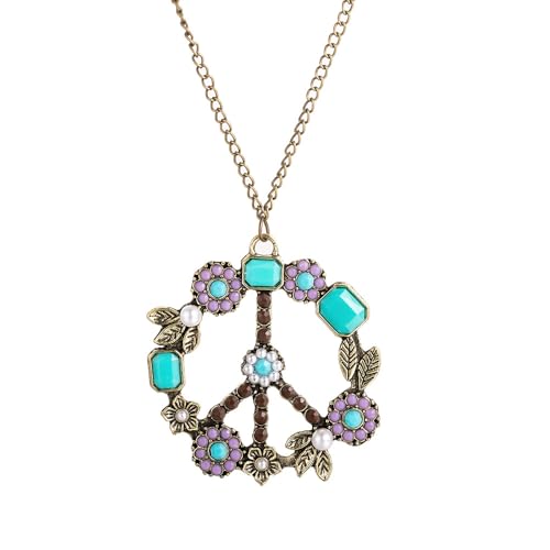 Halskette mit Friedenszeichen-Anhänger im Bohemian-Stil, Hippie-Stil, für 60er- und 70er-Jahre-Party-Accessoires, Schmuck am Meer, 5.3cm, Legierter Stahl, Zirkon Halskette mit Friedenszeichen-Anhänger im Bohemian-Stil, Hippie-Stil, für 60er- und 70er-Jahre-Party-Accessoires, Schmuck am Meer, 5.3cm, Legierter Stahl, Zirkon von Pregeckit