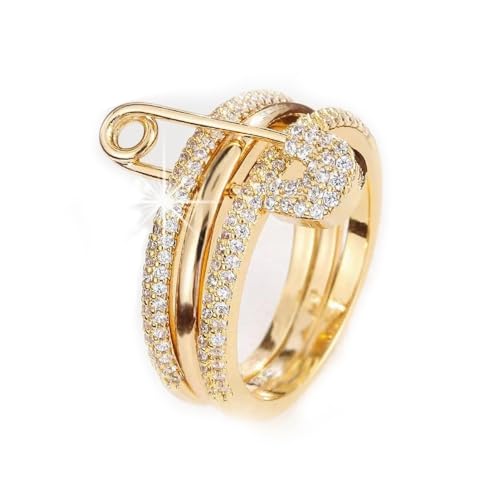 Pregeckit Modische Sicherheitsnadel, stapelbare Ringe für Damen, Zirkonia, Pavé-Fassung, mehrere Glieder, klobig, stapelbar, Schmuck, Geschenk (Gold, 8) von Pregeckit