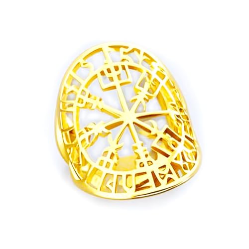 Pregeckit Vegvisir-Symbol, Wikingerring, Piratenkompass, Ringe für Männer und Frauen, nordische Rune, Valknut, Odin, verstellbarer Edelstahlschmuck, Edelstahl, Kein Edelstein von Pregeckit