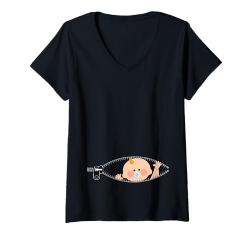 Damen Schwangerschaftsverkündigung Baby Junge Spähend Neugeborene T-Shirt mit V-Ausschnitt Damen Schwangerschaftsverkündigung Baby Junge Spähend Neugeborene T-Shirt mit V-Ausschnitt von Pregnancy Announcement Gifts Co.