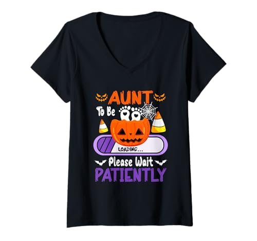 Damen Aunt to Be Loading Halloween Pumpkin Expecting New Baby T-Shirt mit V-Ausschnitt von Pregnancy Announcement Halloween Costume