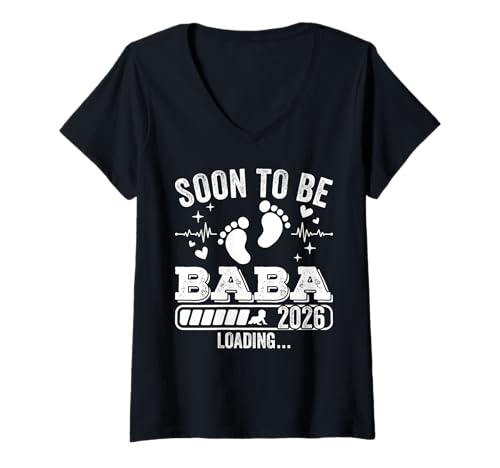 Damen Soon to Be Baba 2026 Loading Schwangerschaftsankündigung T-Shirt mit V-Ausschnitt Damen Soon to Be Baba 2026 Loading Schwangerschaftsankündigung T-Shirt mit V-Ausschnitt von Pregnancy Announcement Loading Matching Family