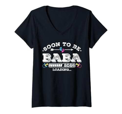 Damen Soon to Be Baba 2026 Loading for Pregnancy Ankündigung T-Shirt mit V-Ausschnitt Damen Soon to Be Baba 2026 Loading for Pregnancy Ankündigung T-Shirt mit V-Ausschnitt von Pregnancy Announcement Loading for Matching Family