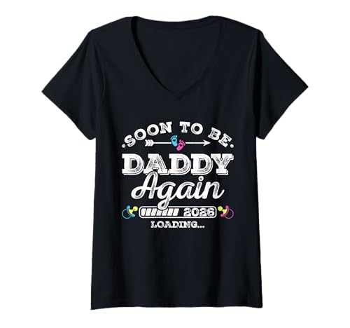Damen Soon to Be Daddy Again 2026 Loading Schwangerschaftsankündigung T-Shirt mit V-Ausschnitt Damen Soon to Be Daddy Again 2026 Loading Schwangerschaftsankündigung T-Shirt mit V-Ausschnitt von Pregnancy Announcement Loading for Matching Family