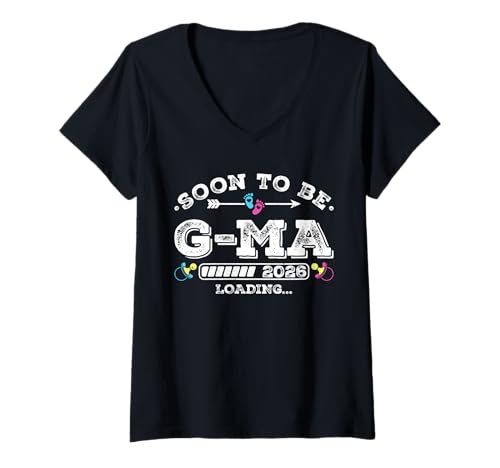 Damen Soon to Be G-Ma 2026 Loading for Pregnancy Ankündigung T-Shirt mit V-Ausschnitt Damen Soon to Be G-Ma 2026 Loading for Pregnancy Ankündigung T-Shirt mit V-Ausschnitt von Pregnancy Announcement Loading for Matching Family