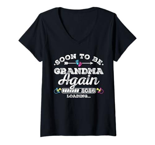 Damen Soon to Be Grandma Again 2026 Loading Schwangerschaftsankündigung T-Shirt mit V-Ausschnitt Damen Soon to Be Grandma Again 2026 Loading Schwangerschaftsankündigung T-Shirt mit V-Ausschnitt von Pregnancy Announcement Loading for Matching Family