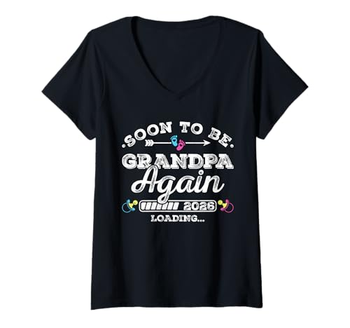 Damen Soon to Be Grandpa Again 2026 Loading Schwangerschaftsankündigung T-Shirt mit V-Ausschnitt Damen Soon to Be Grandpa Again 2026 Loading Schwangerschaftsankündigung T-Shirt mit V-Ausschnitt von Pregnancy Announcement Loading for Matching Family