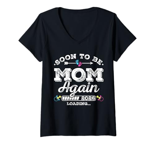 Damen Soon to Be Mom Again 2026 Loading for Pregnancy Ankündigung T-Shirt mit V-Ausschnitt Damen Soon to Be Mom Again 2026 Loading for Pregnancy Ankündigung T-Shirt mit V-Ausschnitt von Pregnancy Announcement Loading for Matching Family