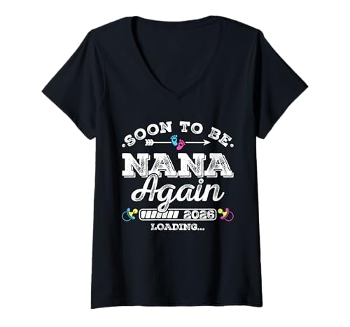 Damen Soon to Be Nana Again 2026 Loading Schwangerschaftsankündigung T-Shirt mit V-Ausschnitt Damen Soon to Be Nana Again 2026 Loading Schwangerschaftsankündigung T-Shirt mit V-Ausschnitt von Pregnancy Announcement Loading for Matching Family