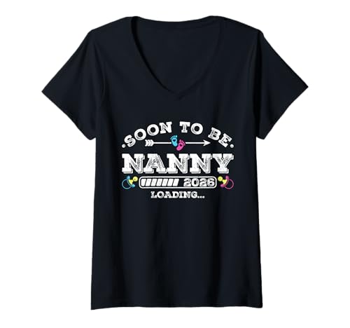 Damen Soon to Be Nanny 2026 Loading for Pregnancy Ankündigung T-Shirt mit V-Ausschnitt Damen Soon to Be Nanny 2026 Loading for Pregnancy Ankündigung T-Shirt mit V-Ausschnitt von Pregnancy Announcement Loading for Matching Family