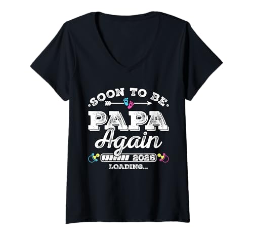 Damen Soon to Be Papa Again 2026 Loading Schwangerschaftsankündigung T-Shirt mit V-Ausschnitt Damen Soon to Be Papa Again 2026 Loading Schwangerschaftsankündigung T-Shirt mit V-Ausschnitt von Pregnancy Announcement Loading for Matching Family