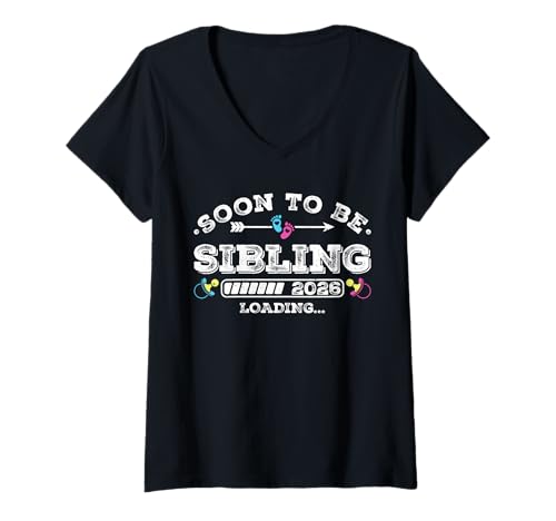 Damen Soon to Be Sibling 2026 Loading for Pregnancy Ankündigung T-Shirt mit V-Ausschnitt Damen Soon to Be Sibling 2026 Loading for Pregnancy Ankündigung T-Shirt mit V-Ausschnitt von Pregnancy Announcement Loading for Matching Family