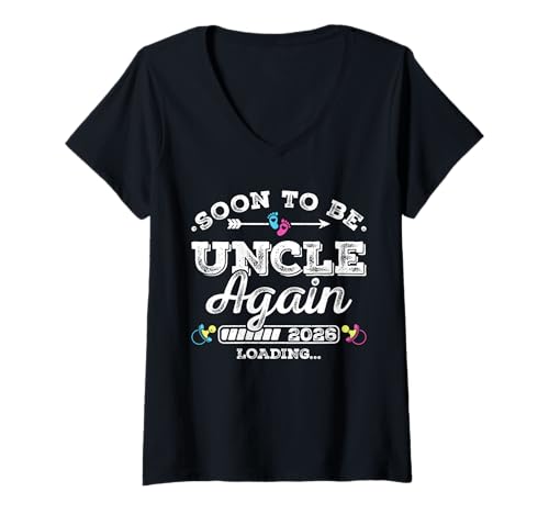 Damen Soon to Be Uncle Again 2026 Loading Schwangerschaftsankündigung T-Shirt mit V-Ausschnitt Damen Soon to Be Uncle Again 2026 Loading Schwangerschaftsankündigung T-Shirt mit V-Ausschnitt von Pregnancy Announcement Loading for Matching Family