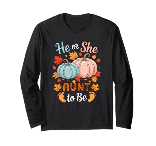 She Or He Aunt to Be Thanksgiving Gender Reveal Kids Langarmshirt von Pregnancy Announcement Thanksgiving Costume