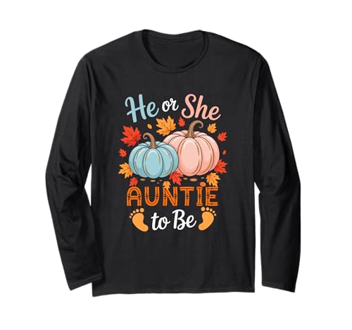She Or He Auntie to Be Thanksgiving Gender Reveal Kids Langarmshirt von Pregnancy Announcement Thanksgiving Costume
