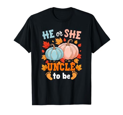 She Or He Uncle to Be Thanksgiving Gender Reveal Kids T-Shirt von Pregnancy Announcement Thanksgiving Costume