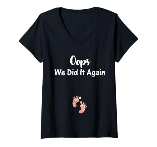Damen Oops Schwangerschaft Ankündigung Shirt I We Did it Again Pregnant T-Shirt mit V-Ausschnitt von Pregnancy Couples Shirts