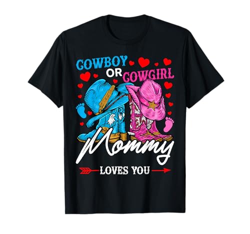 Gender Reveal Cowboy oder Cowgirl Schwangerschaftsankündigung Mama T-Shirt von Pregnancy Reveal Gifts for Mom and Mommy