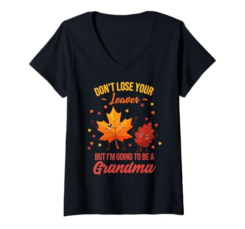 Damen I'm Going to Be a Grandma Fall Baby Ankündigung T-Shirt mit V-Ausschnitt Damen I'm Going to Be a Grandma Fall Baby Ankündigung T-Shirt mit V-Ausschnitt von Pregnancy Reveal Grandmother Autumn Foliage Cute