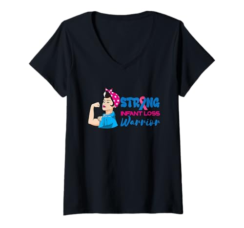 Damen Starke Säuglingsverlust Krieger Fehlgeburt Bewusstsein Schwangerschaft T-Shirt mit V-Ausschnitt Damen Starke Säuglingsverlust Krieger Fehlgeburt Bewusstsein Schwangerschaft T-Shirt mit V-Ausschnitt von Pregnancy Support Miscarriage Awareness