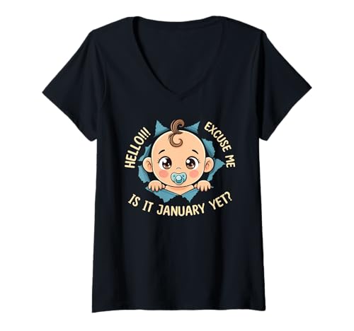 Damen Excuse Me is It January Yet Pregnancy Baby Announcement T-Shirt mit V-Ausschnitt Damen Excuse Me is It January Yet Pregnancy Baby Announcement T-Shirt mit V-Ausschnitt von Pregnancy Twins Announcement Tee