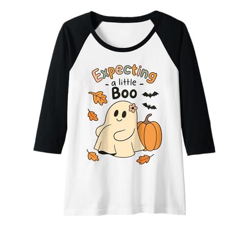 Damen Expecting a Little Ghost Schwangerschaftsankündigung Frauen Raglan von Pregnant Mom Ghost Halloween Outfit