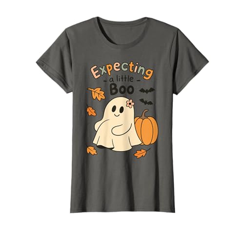 Damen Expecting a Little Ghost Schwangerschaftsankündigung Frauen T-Shirt von Pregnant Mom Ghost Halloween Outfit