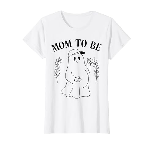 Damen Mom to Be Peace Ghost Minimalistisches Halloween-Schwangerschaft/Damen T-Shirt von Pregnant Mom Ghost Halloween Outfit