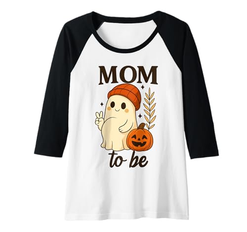 Damen Mom to Be Peace Zeichen Geist mit Kürbis Herbst Frauen Raglan von Pregnant Mom Ghost Halloween Outfit