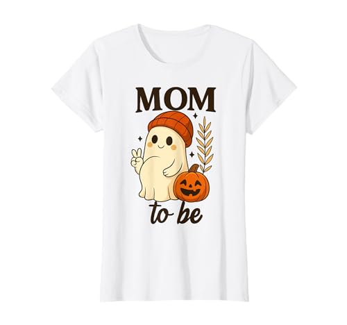 Damen Mom to Be Peace Zeichen Geist mit Kürbis Herbst Frauen T-Shirt von Pregnant Mom Ghost Halloween Outfit
