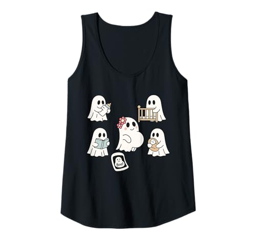 Damen Niedliche Geisterfamilie Halloween enthüllt Schwangere Mutter Tank Top von Pregnant Mom Ghost Halloween Outfit