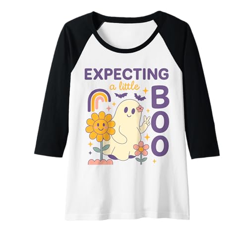 Damen Niedlicher Geist Schwangerschaft offenbart bunt Halloween Mutter Frauen Raglan von Pregnant Mom Ghost Halloween Outfit