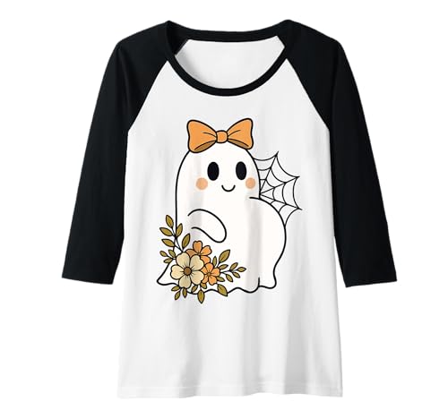 Damen Niedlicher schwangerer Geist mit Blumen Halloween Raglan von Pregnant Mom Ghost Halloween Outfit