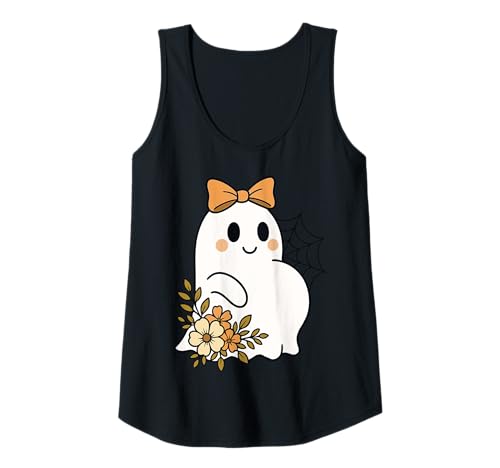 Damen Niedlicher schwangerer Geist mit Blumen Halloween Tank Top von Pregnant Mom Ghost Halloween Outfit